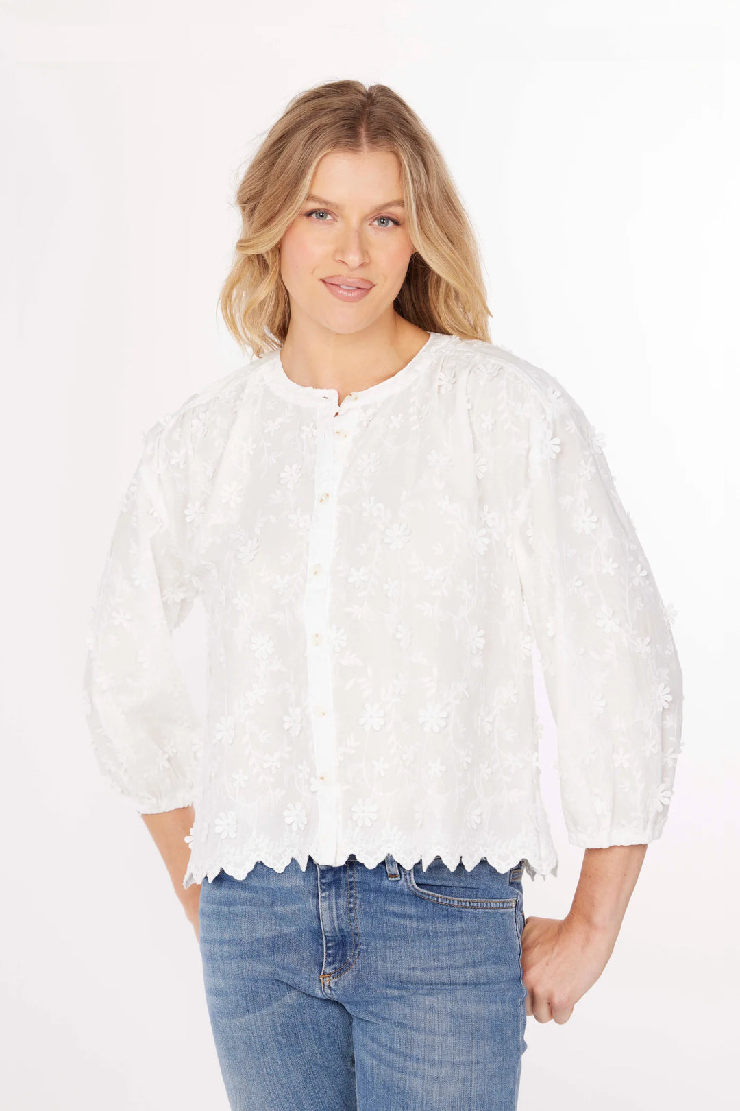 Mododoc 3/4 Sleeve Crew Lace Top 4