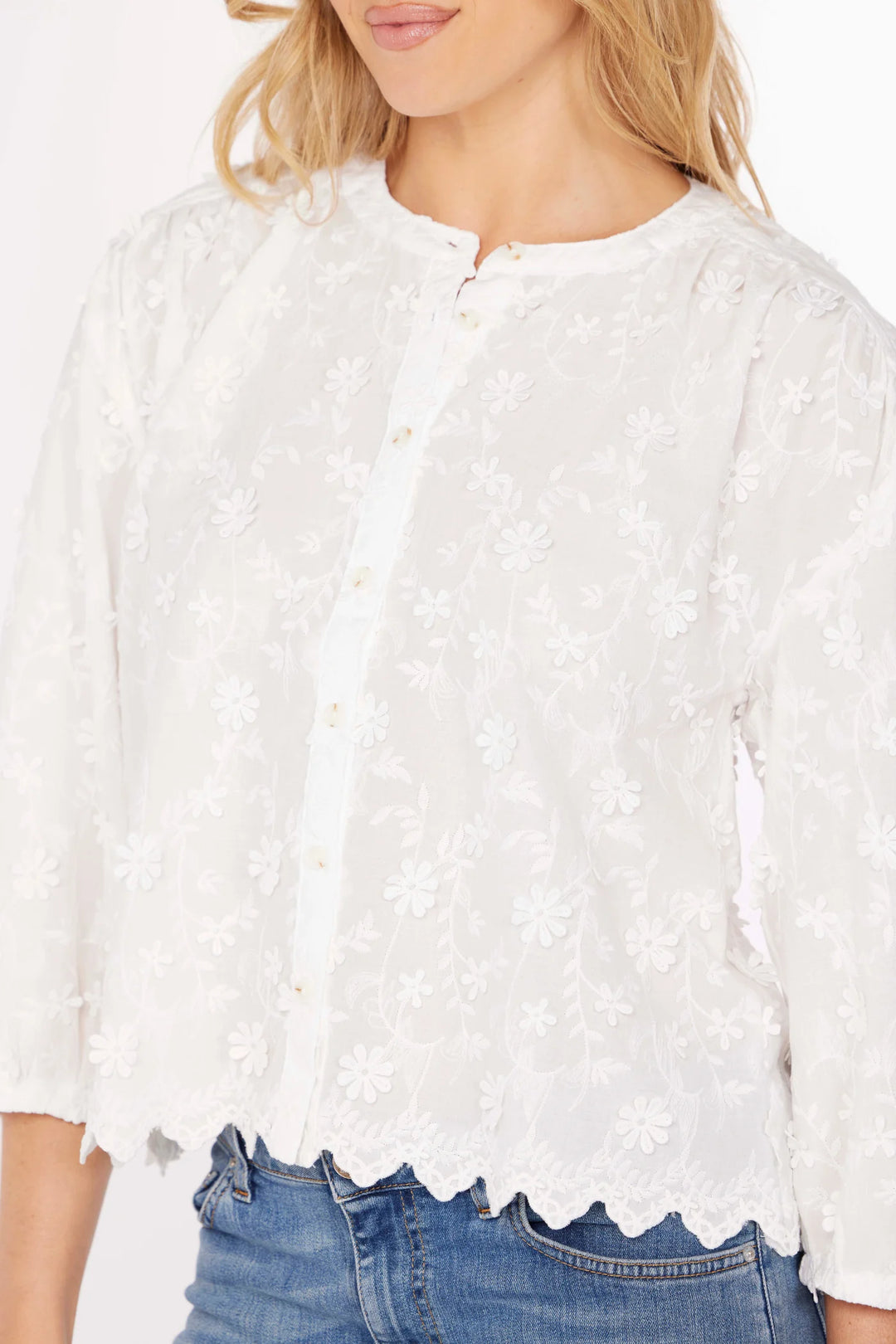 Mododoc 3/4 Sleeve Crew Lace Top 5