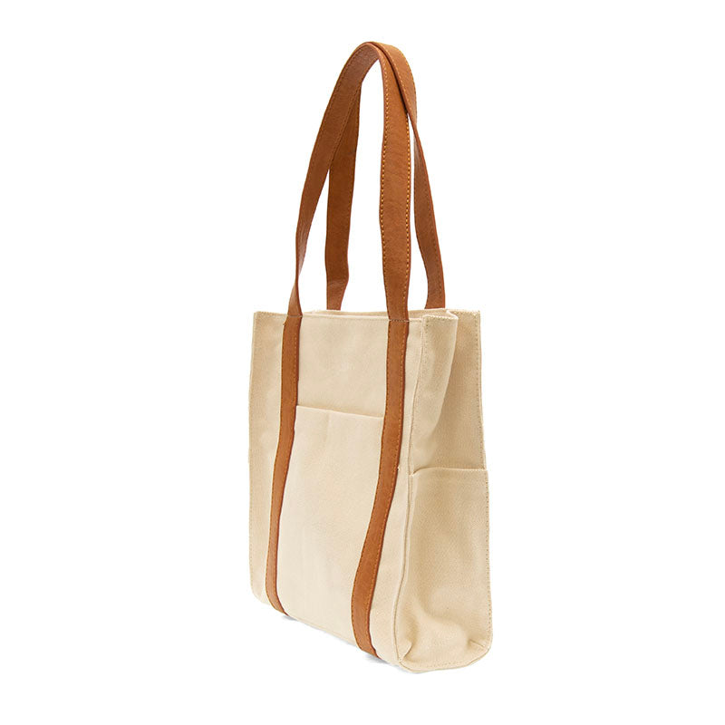 Nicola Canvas Tote Cream Side View.