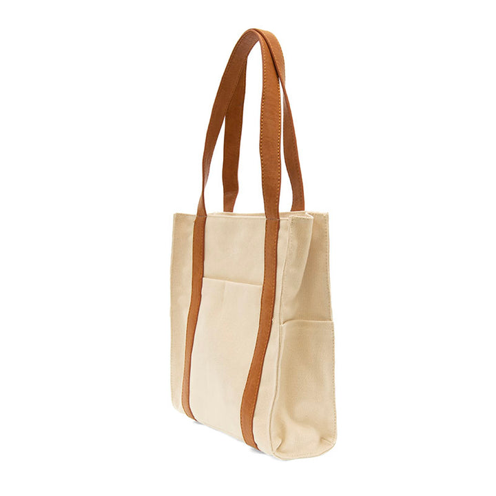 Nicola Canvas Tote Cream Side View.
