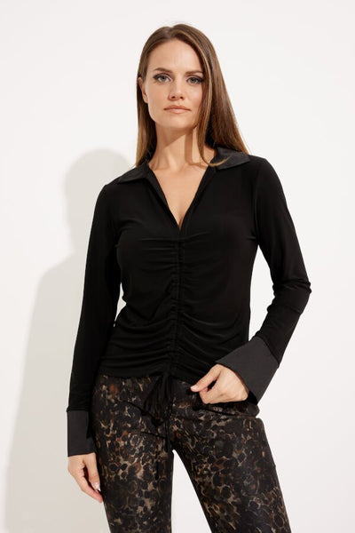 Notched Collar Ruched Top Style 233220 Front Pose.