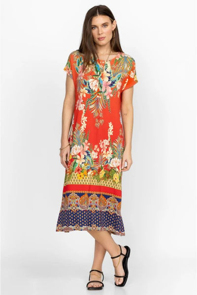Rapsodia Maxi Henley Dress Full Front, Legs Crossed.