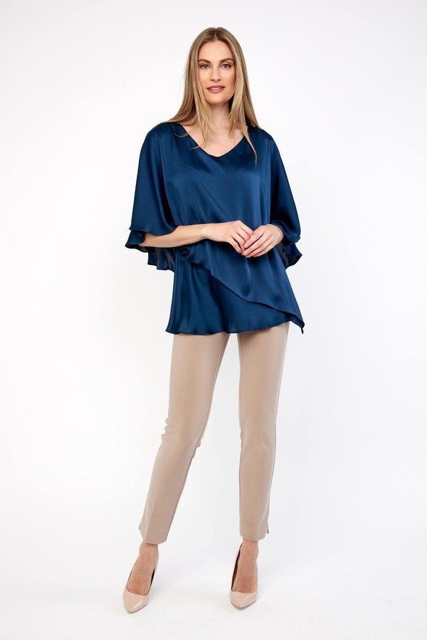 Tiered Satin Cape Blouse Style 233754 Full Hands Folded.