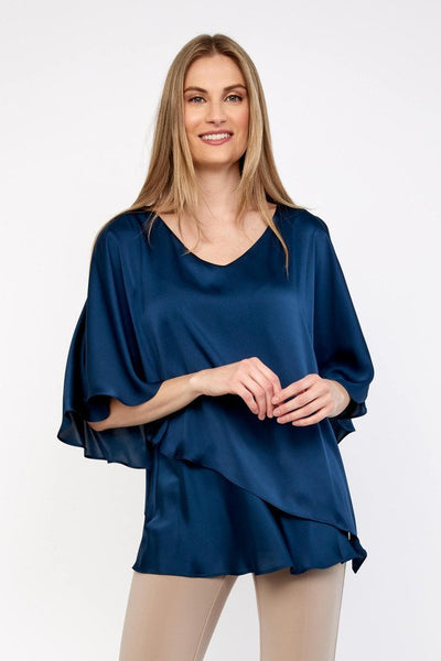 Tiered Satin Cape Blouse Style 233754 Front.