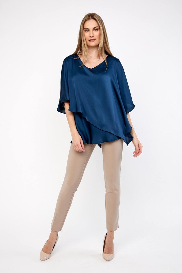 Tiered Satin Cape Blouse Style 233754 Full, Hands at Side.