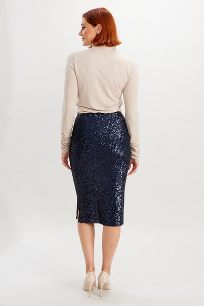 Sequin Pencil Skirt Style 234259 Midnight Blue Back.