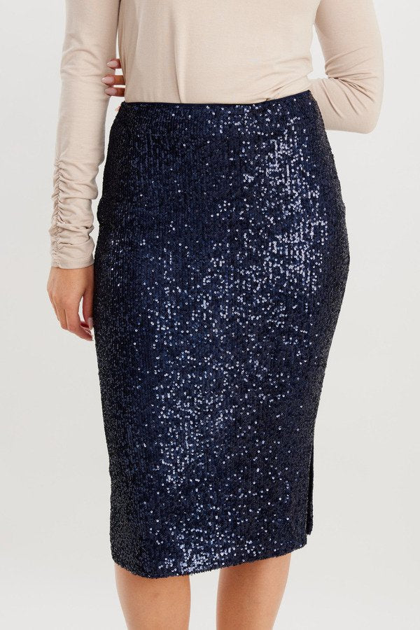 Sequin Pencil Skirt Style 234259 Midnight Blue Close-up.