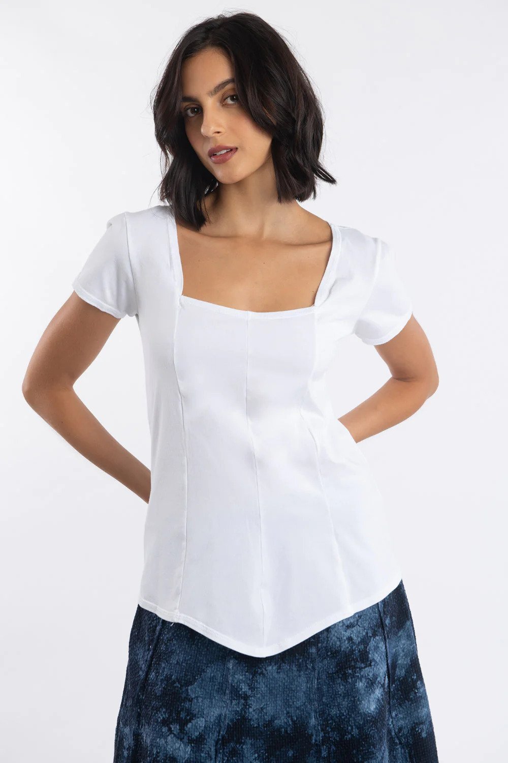 Sweetheart Square Neck Tee Front White.