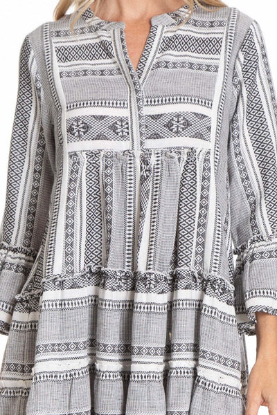 Tiered Tunic Dress With Flounce Sleeves Close-up Detail.