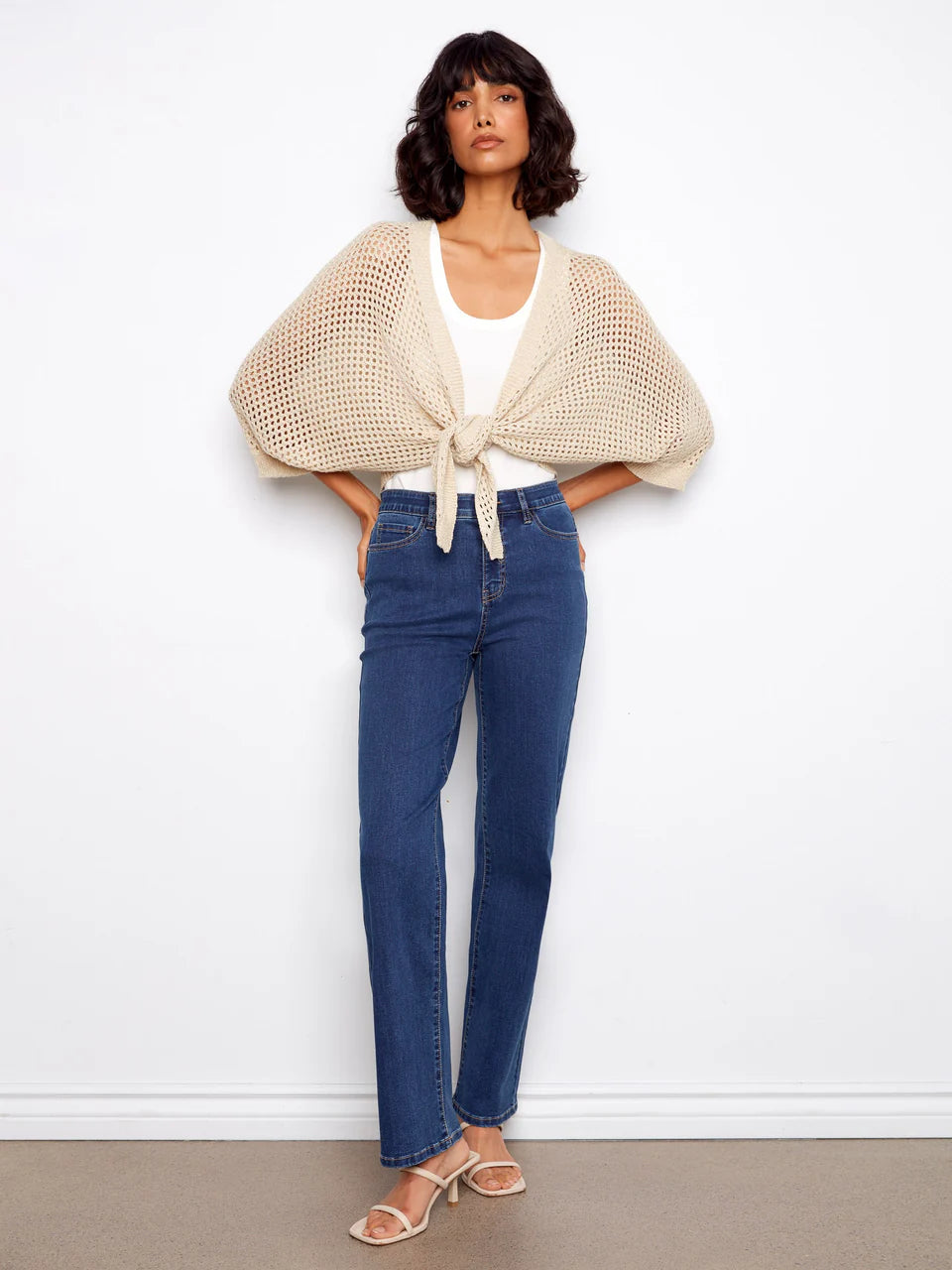 Charlie B Crochet Lurex Tie-Front Bolero - Gold 2