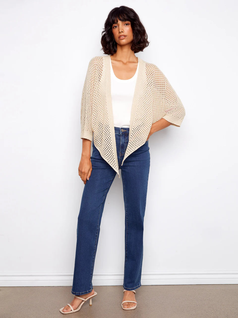 Charlie B Crochet Lurex Tie-Front Bolero - Gold 3