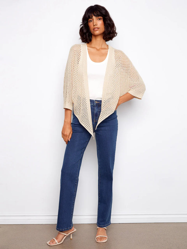 Charlie B Crochet Lurex Tie-Front Bolero - Gold 3