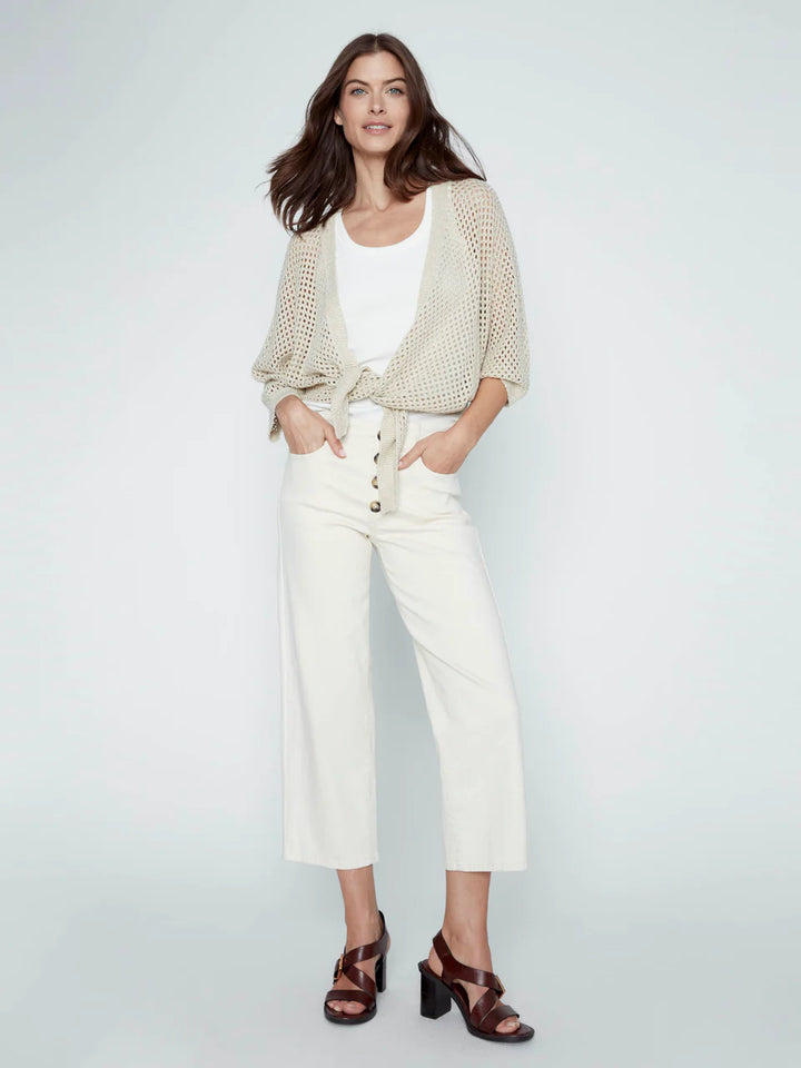 Charlie B Crochet Lurex Tie-Front Bolero - Gold 4