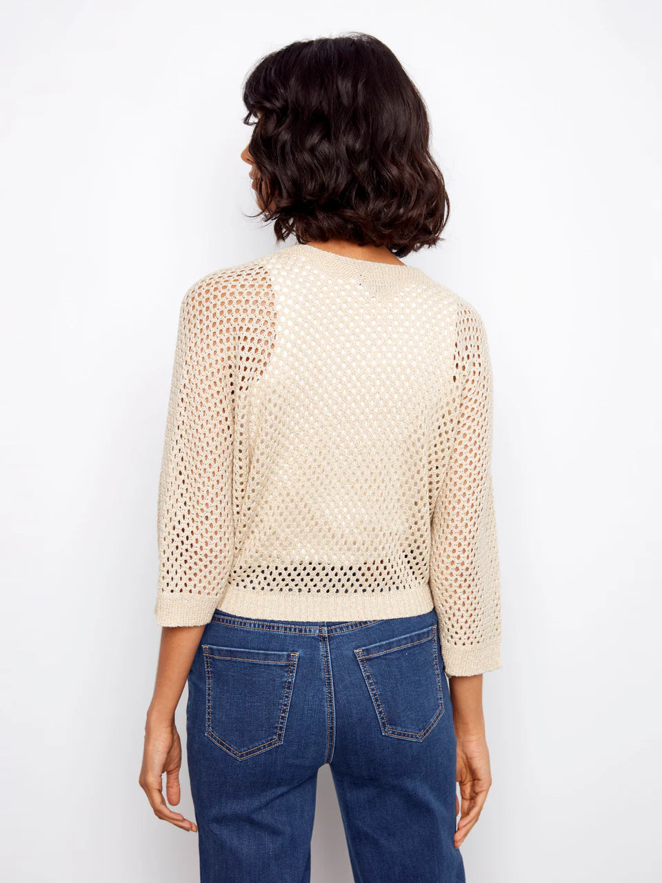 Charlie B Crochet Lurex Tie-Front Bolero - Gold 