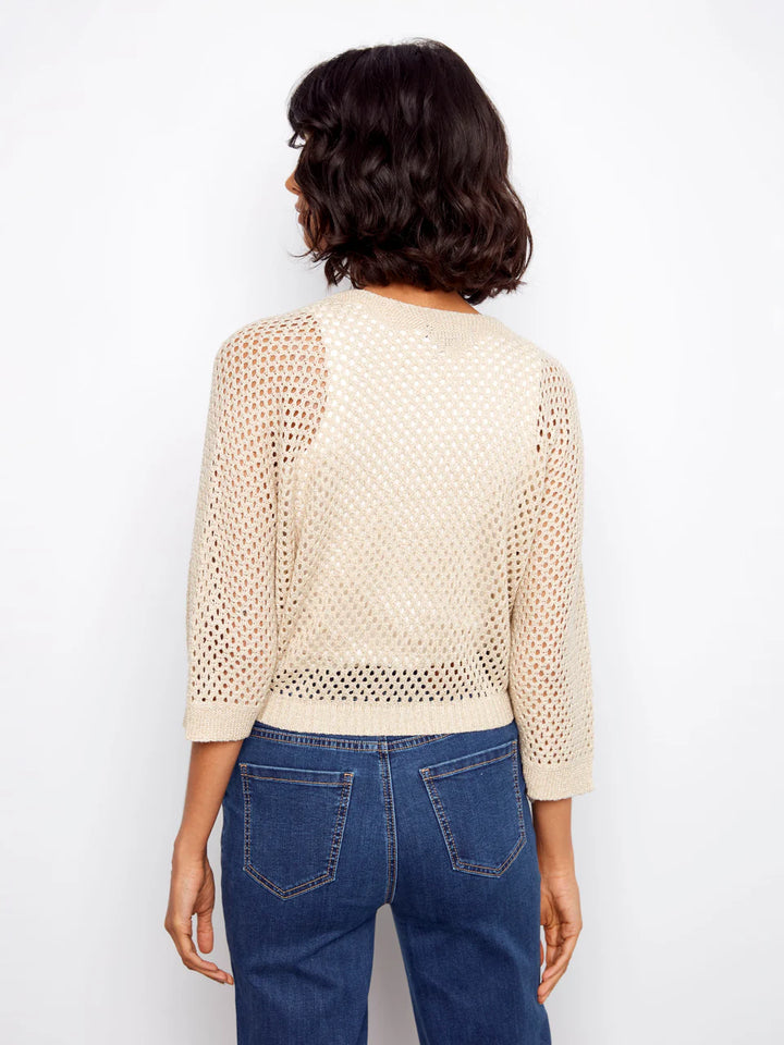 Charlie B Crochet Lurex Tie-Front Bolero - Gold 
