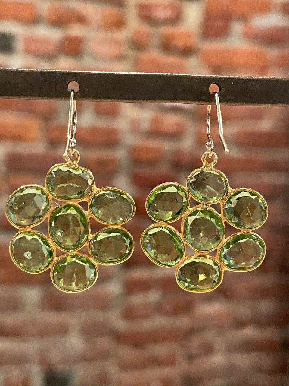 Rose Cut Peridot Cluster Earrings Back.