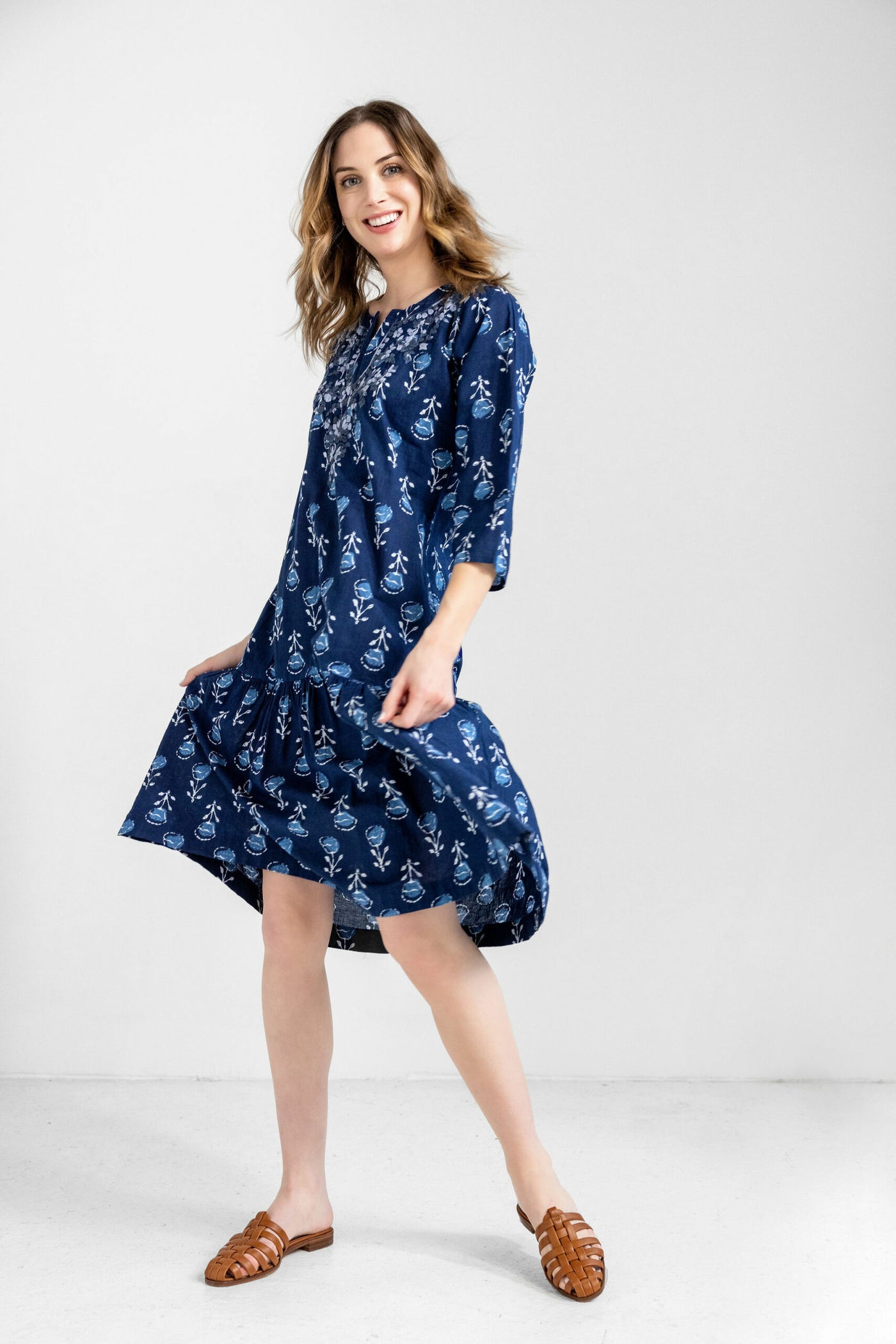 Amaya Julie Midi Dress Blue Side Pose.