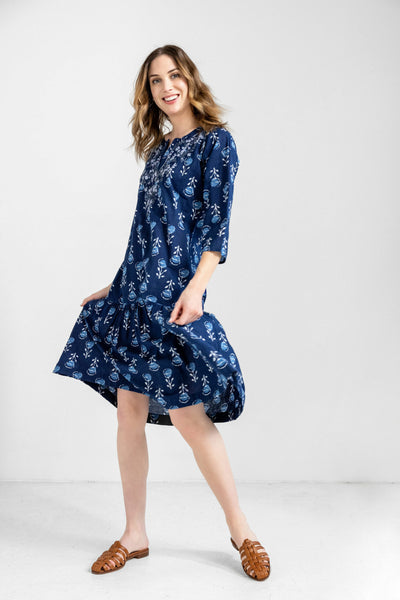 Amaya Julie Midi Dress Blue Side Pose.