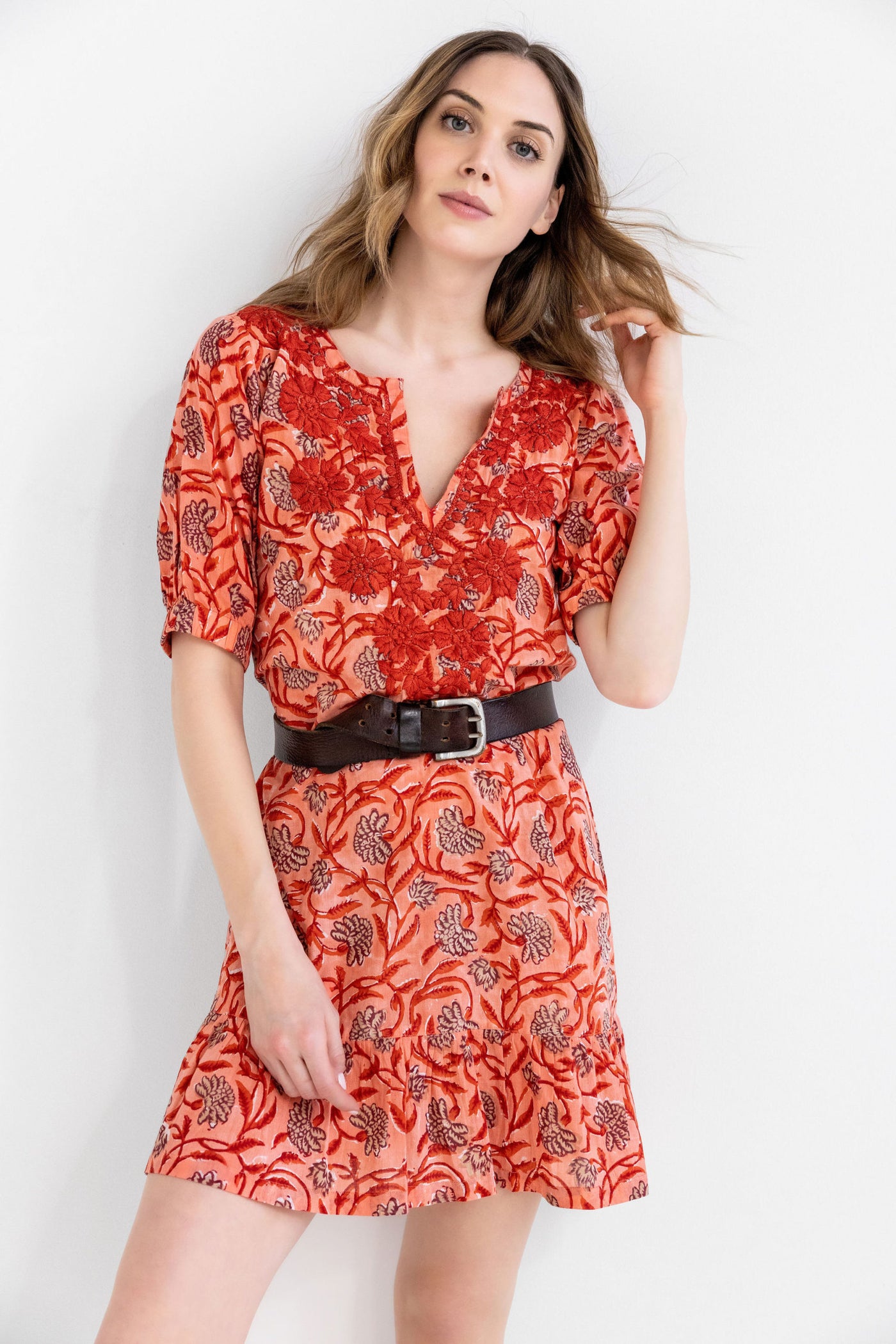 Amaya Keely Papaya Cotton Dress Front.