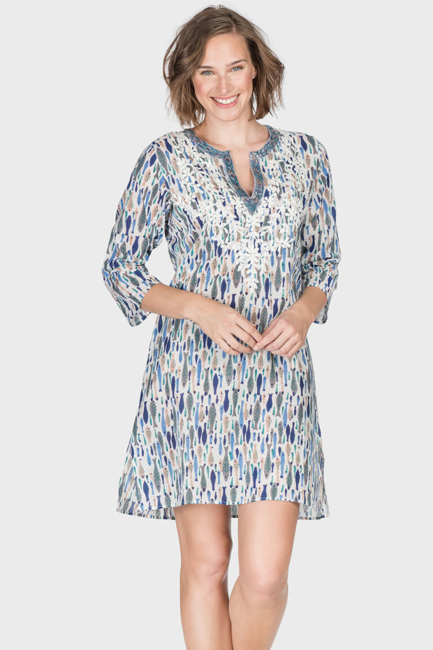 Bluefish Blue Cotton Dress by Amaya Textiles.