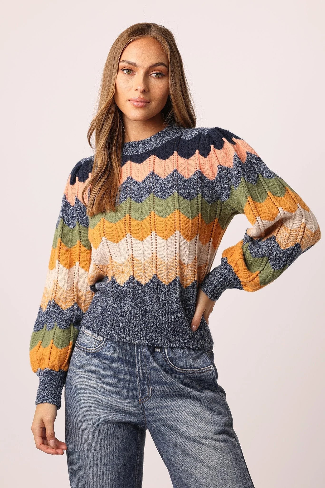 Another Love Kiana Chevron Crew Neck Sweater Front.