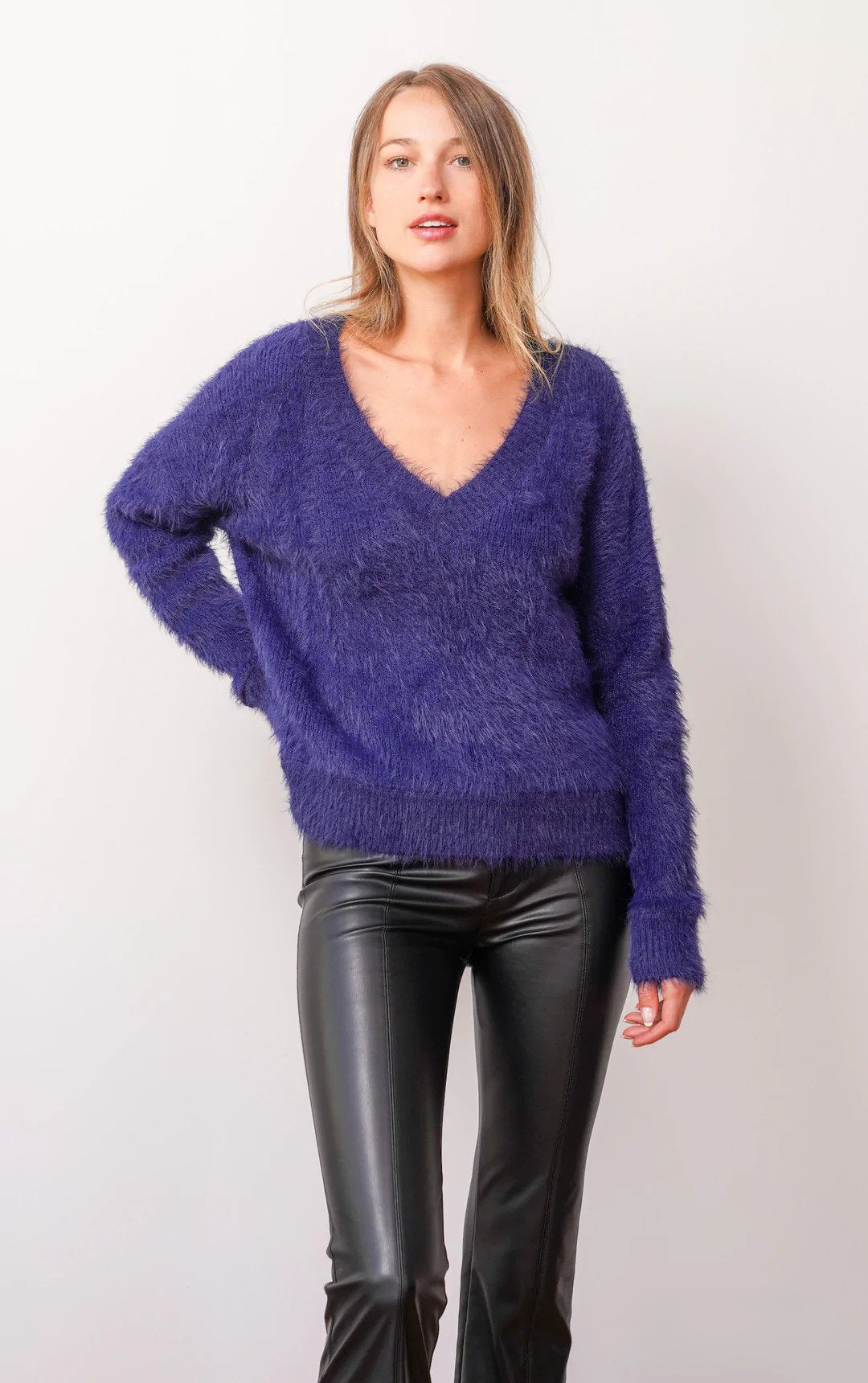 Central Park West Winnie Hairy Yarn V-Neck.