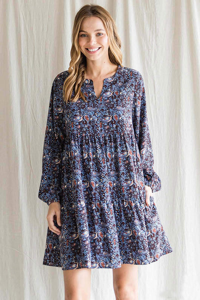 Cotton Bleu Boho Paisley Print Dress Front.