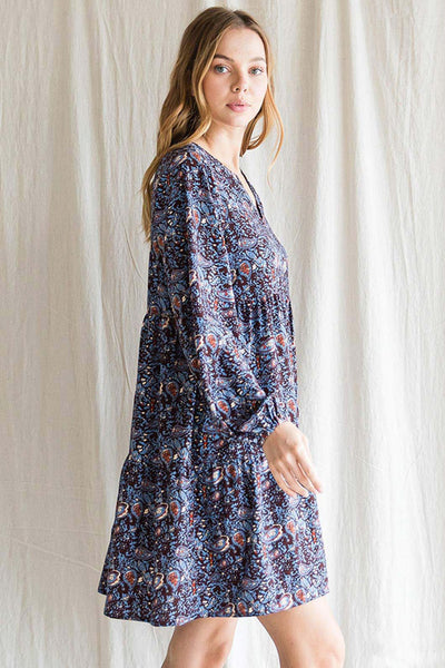 Cotton Bleu Boho Paisley Print Dress Side.