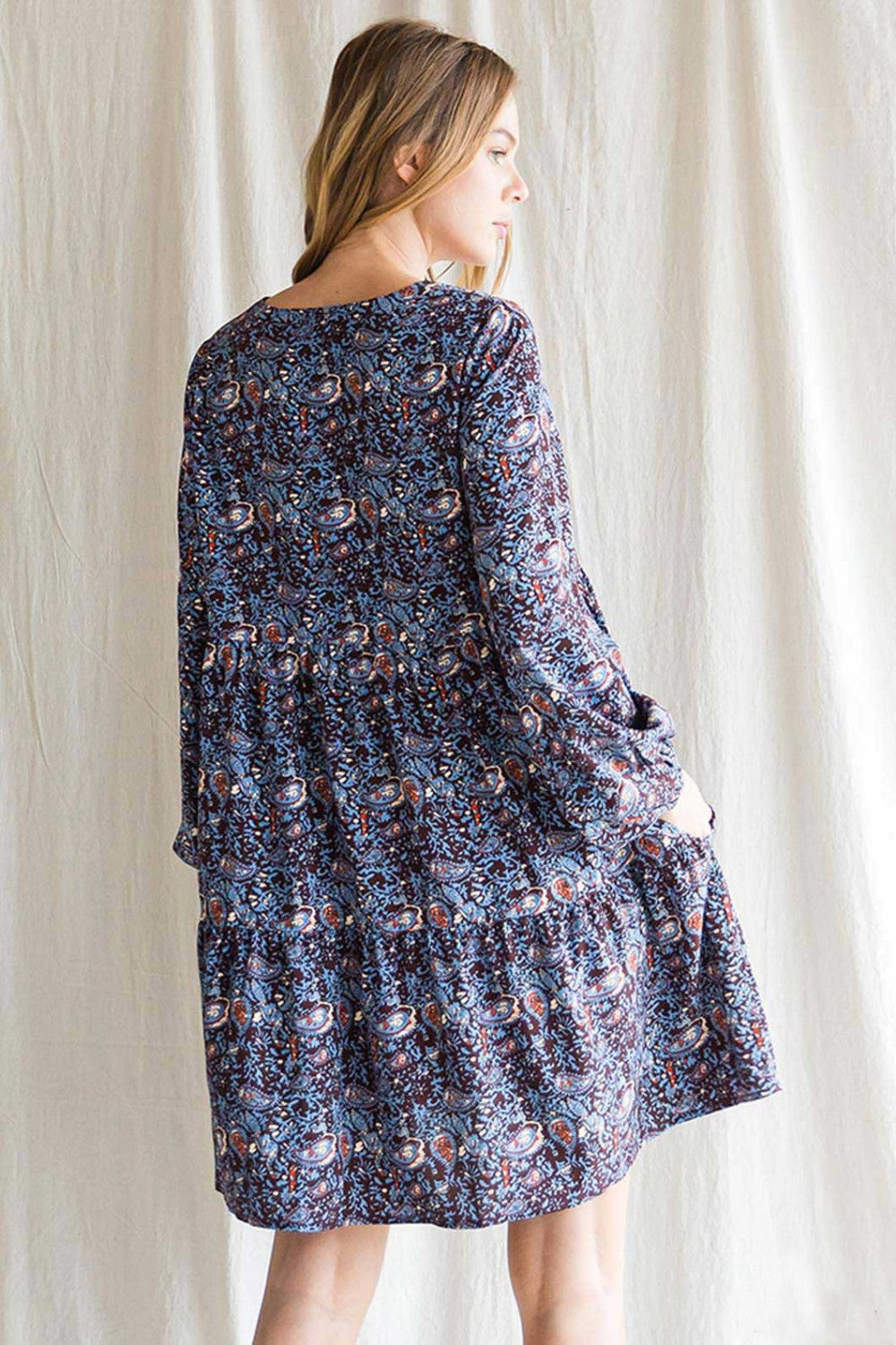 Cotton Bleu Boho Paisley Print Dress Back.