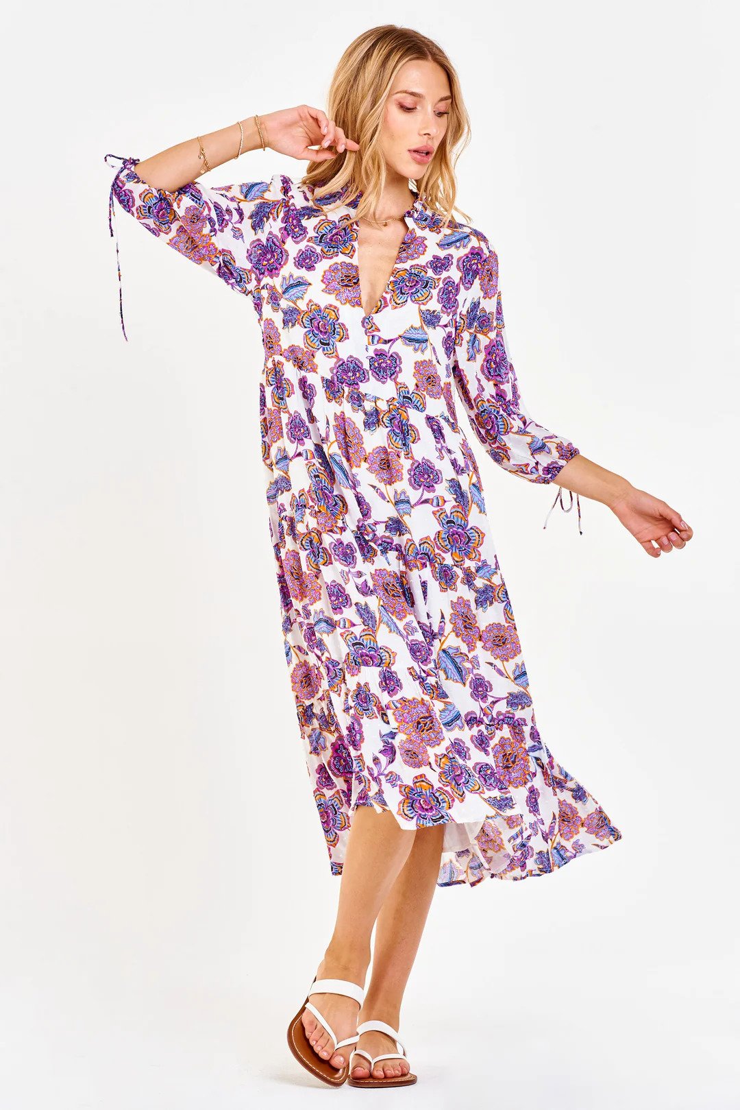 Dear John Denimn Joan Deep V Dress Day Dreamer Pose.