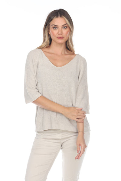 Flora Ashley Knit Lurex Sweater Taupe Front Arms Crossed.