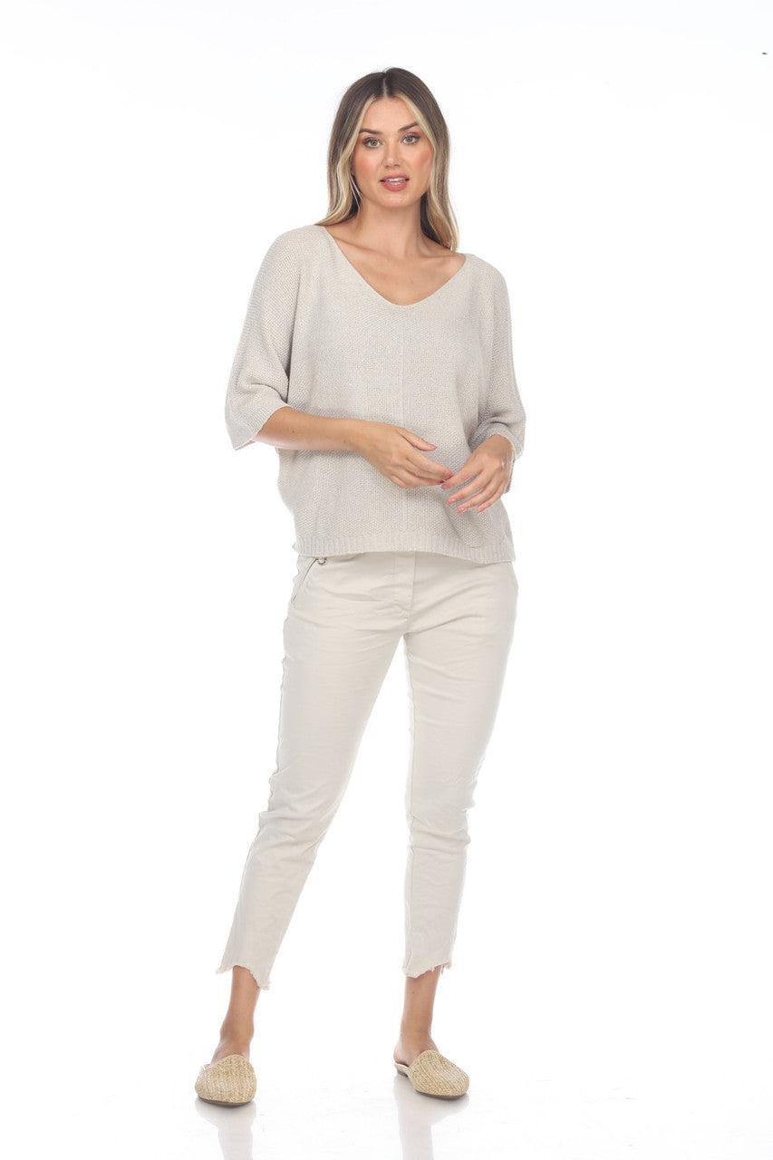 Flora Ashley Knit Lurex Sweater Taupe Front Full.