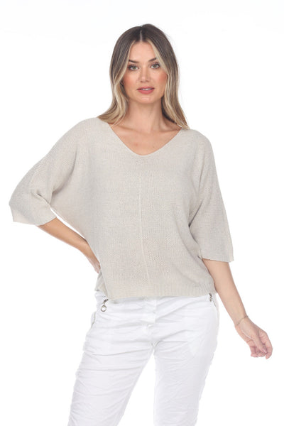 Flora Ashley Knit Lurex Sweater Taupe Font Hand on Hip.