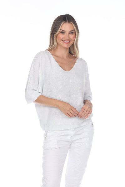 Flora Ashley Knit Lurex Sweater White Front Pose.