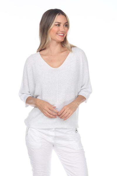 Flora Ashley Knit Lurex Sweater White Looking at Side.