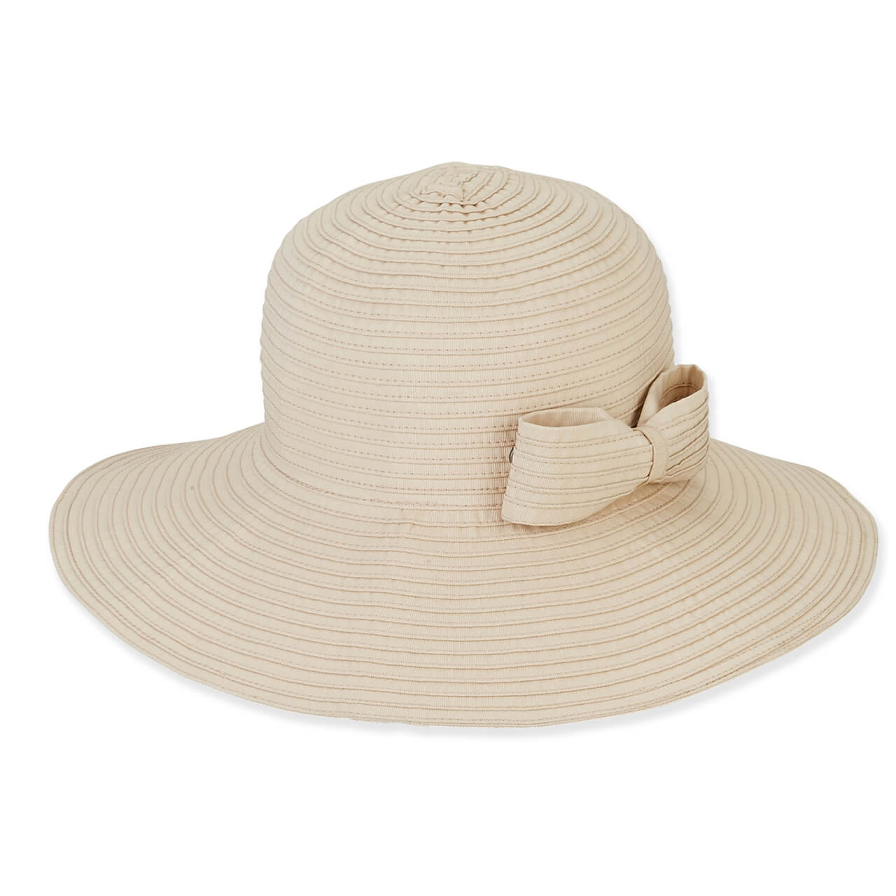 A wide brimmed, wire ribbed, lightweight sun hat. Perfect for the pool or packed for your next trip.