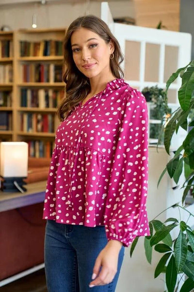Hailey & Co Ruffle Neck Blouse 1/4 Side Shot.