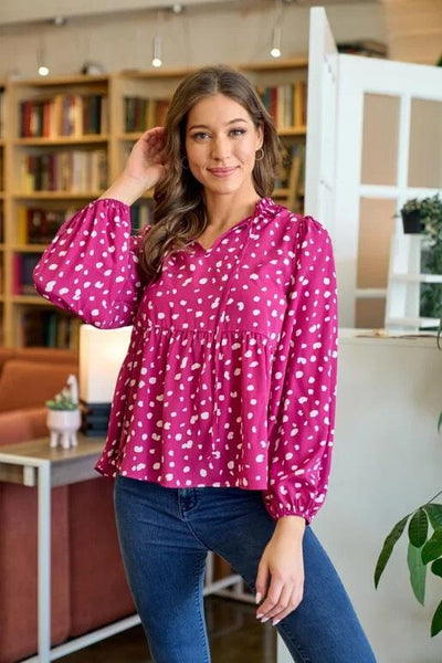 Hailey & Co Ruffle Neck Blouse Pose.