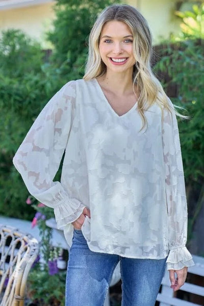 Hailey & Co V-neck Jacquard Top Front.