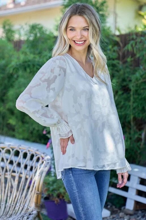 Hailey & Co V-neck Jacquard Top Side.