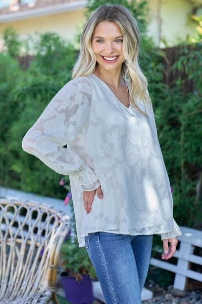 Hailey & Co V-neck Jacquard Top Side.