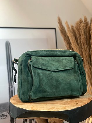 Jijou Capri Crossbody Suede Camera Bag in Green. The perfect size for all of your essentials at Village Vogue.