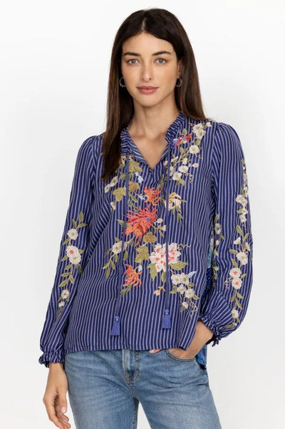 Johnny Was Nalina Ruffle Scarf Back Blouse Front.