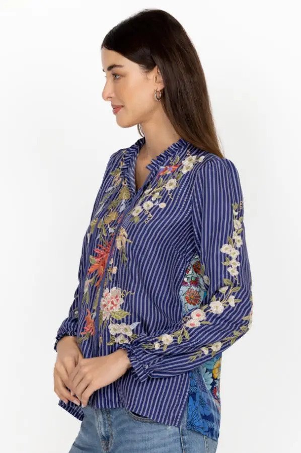 Johnny Was Nalina Ruffle Scarf Back Blouse Side.