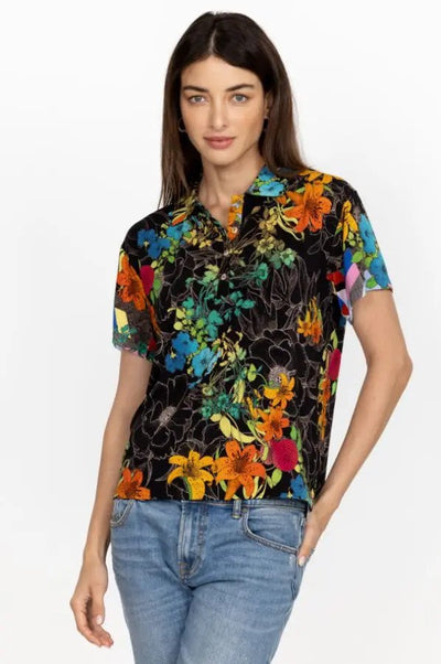 Johnny Was Nero Sequence Short Sleeve Polo Tee Hand in Back Pocket.