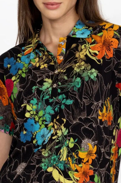 Johnny Was Nero Sequence Short Sleeve Polo Tee Close-up Detail.