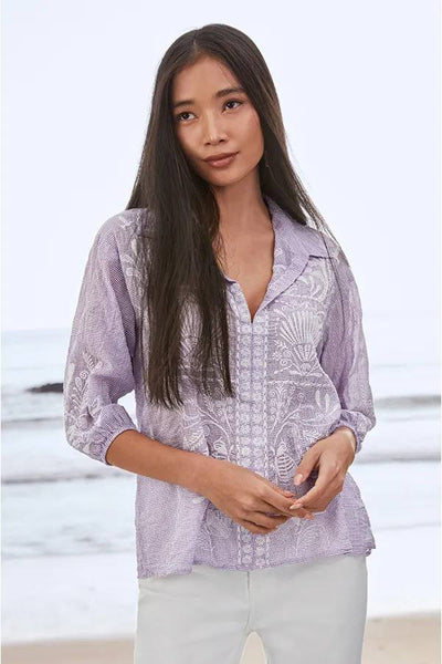 Johnny Was Orla Wanderer Blouse on the beach.