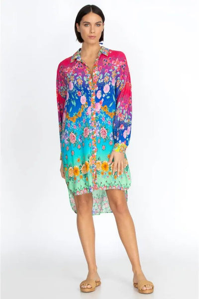 Johnny Was Rainbow Midi Shirtdress Cover-up Front.