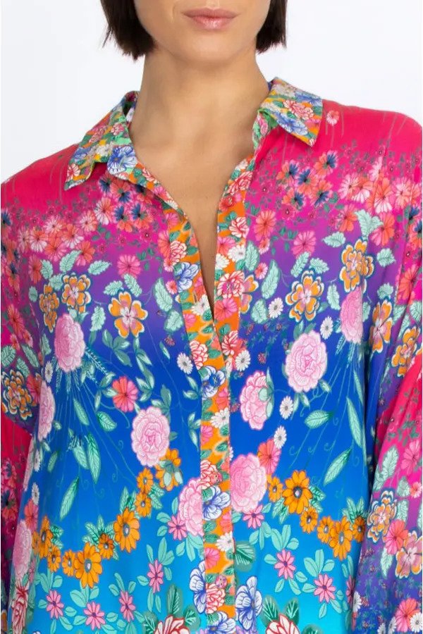 Johnny Was Rainbow Midi Shirtdress Cover-up Close-up.