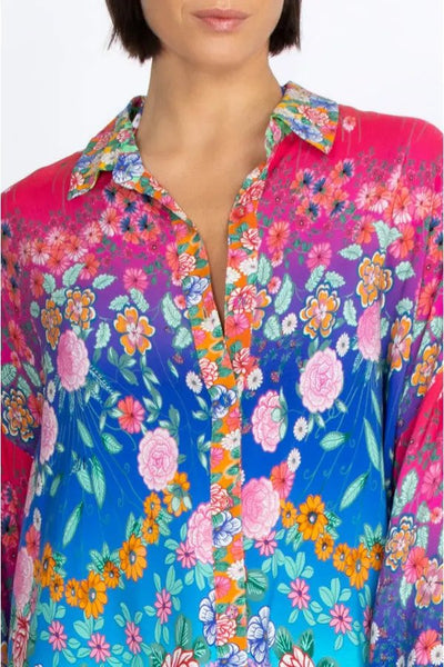 Johnny Was Rainbow Midi Shirtdress Cover-up Close-up.